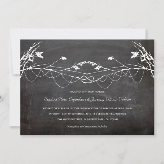 Woodland  geknoopte boom krijtbord bruiloft kaart (Voorkant)