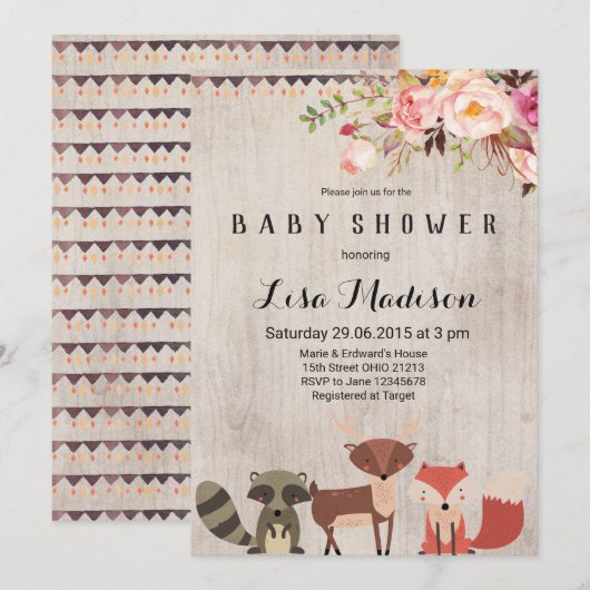 Woodland Gender Neutral Baby shower Invitation Kaart (Voorkant / Achterkant)