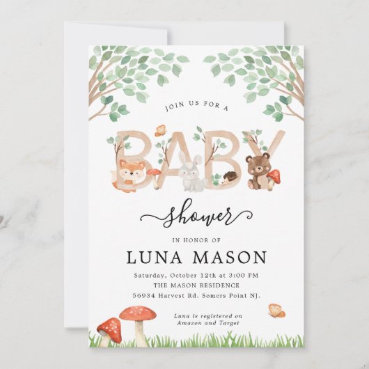 Woodland Gender Neutral Baby shower Invitation Kaart (Voorkant)