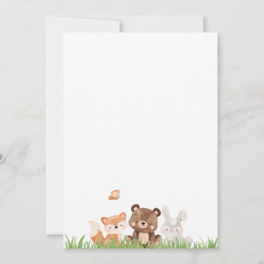 Woodland Gender Neutral Baby shower Invitation Kaart (Achterkant)