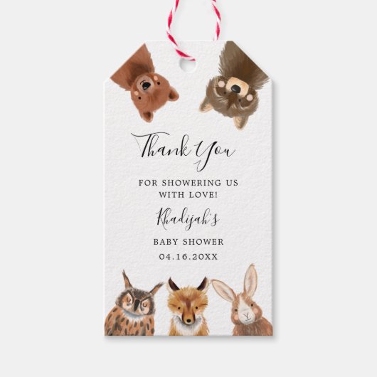 Woodland Genderneutraal Baby shower Cadeaulabel (Voorkant)