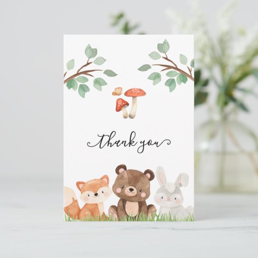 Woodland Genderneutraal Baby shower Dank u wel Bedankkaart (Staand voorkant)