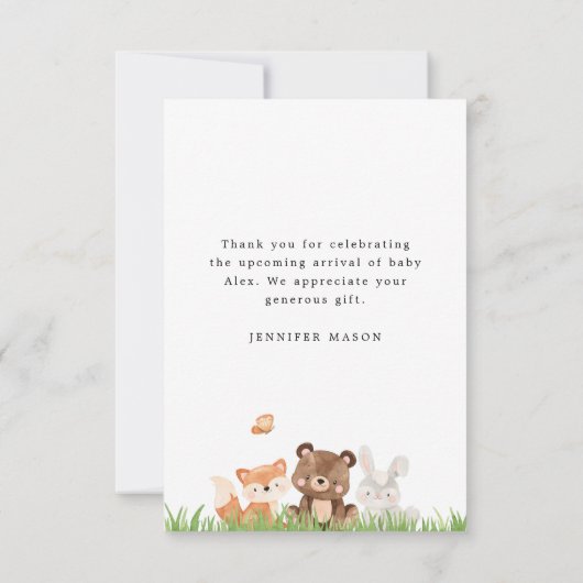 Woodland Genderneutraal Baby shower Dank u wel Bedankkaart (Achterkant)