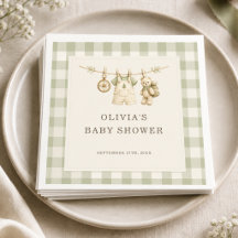 Woodland Gingham Salie Groene Baby Shower 