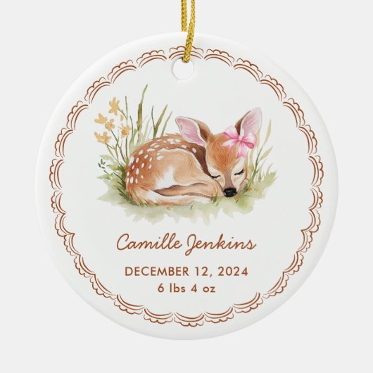Woodland Girl Baby Birth Stats Photo Christmas Keramisch Ornament (Voorkant)