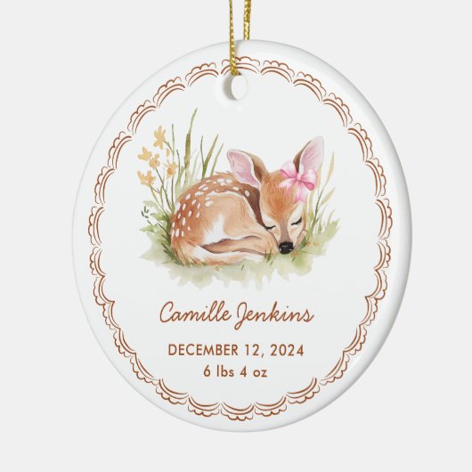 Woodland Girl Baby Birth Stats Photo Christmas Keramisch Ornament (Links)