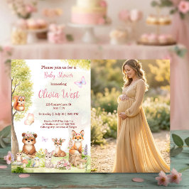 Woodland Girl Baby Shower Forest Animals Photo Inv Kaart
