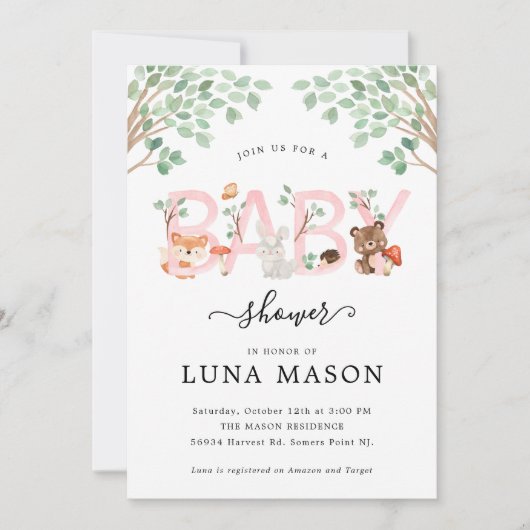 Woodland Girl Baby shower Invitation Kaart (Voorkant)