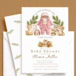 Woodland Girl Baby Shower Invitation Pink Kaart<br><div class="desc">Celebrate your little wild one with this sweet woodland girl baby shower invitation! Featuring adorable watercolor forest animals like a deer, bunny, fox, raccoon, and bear adorned with delicate pink bows, this design brings a soft, feminine woodland charm. The cozy blush pink outfit paired with pine greenery and neutral earth...</div>