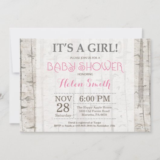 Woodland Girl Baby shower Invitation Rustic Kaart (Voorkant)