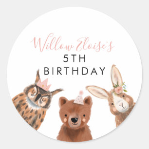 Woodland Girl Birthday Favor Ronde Sticker