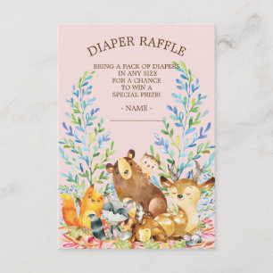 Woodland Girls Baby shower Luier Raffle Ticket Kaart