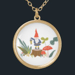 Woodland Gnome Goud Vergulden Ketting<br><div class="desc">Filmvormig groen en rood bos met een door Shelby Allison ontworpen patroon met kleine stukjes gnoom,  paddenstoelen,  bloemen en bladeren.</div>