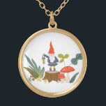 Woodland Gnome Goud Vergulden Ketting<br><div class="desc">Whimsical green and red woodland met de afbeelding van Shelby Allison met een klein gnoomkarakter,  paddenstoelen,  bloemen en bladeren.</div>