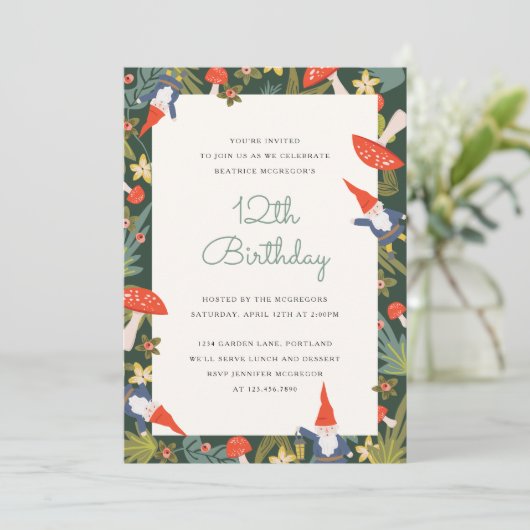 Woodland Gnomes Party Invite Kaart (Staand voorkant)