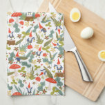 Woodland Gnomes Theedoek<br><div class="desc">Filmvormig groen en rood bos met een door Shelby Allison ontworpen patroon met kleine stukjes gnoom,  paddenstoelen,  bloemen en bladeren.</div>
