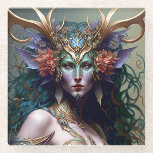 Woodland Goddess Fantasy Art Glazen Onderzetter (Voorkant)