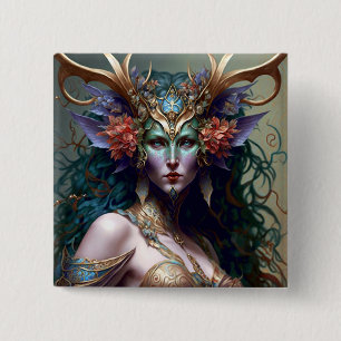 Woodland Goddess Fantasy Art Vierkante Button 5,1 Cm