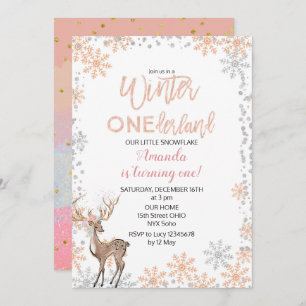 Woodland Gold Pink Glitter Birthday Invitation Kaart