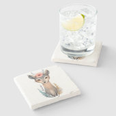 Woodland Grace: Floral Crowned Deer Stenen Onderzetter (Zijkant)