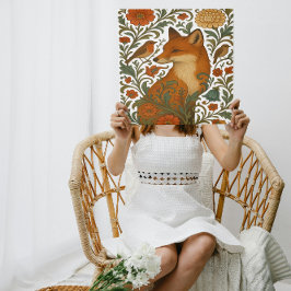 Woodland Grace Fox Motif in Bloom Canvas Afdruk