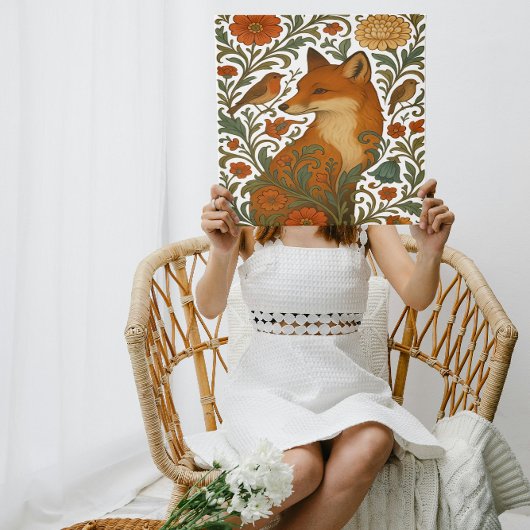 Woodland Grace Fox Motif in Bloom Canvas Afdruk