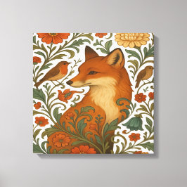Woodland Grace Fox Motif in Bloom Canvas Afdruk
