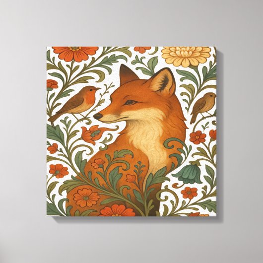 Woodland Grace Fox Motif in Bloom Canvas Afdruk (Voorkant)