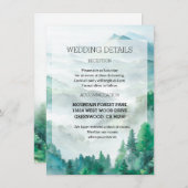 Woodland Green Blue Blurred Forest Wedding Details Kaart (Voorkant / Achterkant)