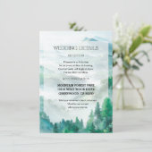 Woodland Green Blue Blurred Forest Wedding Details Kaart (Staand voorkant)