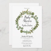 Woodland Green Eucalyptus Script Baby shower Kaart (Voorkant / Achterkant)