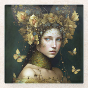 Woodland Green Fairy Fantasy Art Glazen Onderzetter