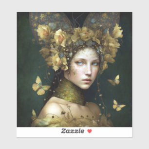 Woodland Green Fairy Fantasy Art Sticker