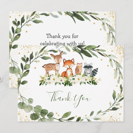 Woodland Green Forest Dier Dank u Bedankkaart (Voorkant / Achterkant)