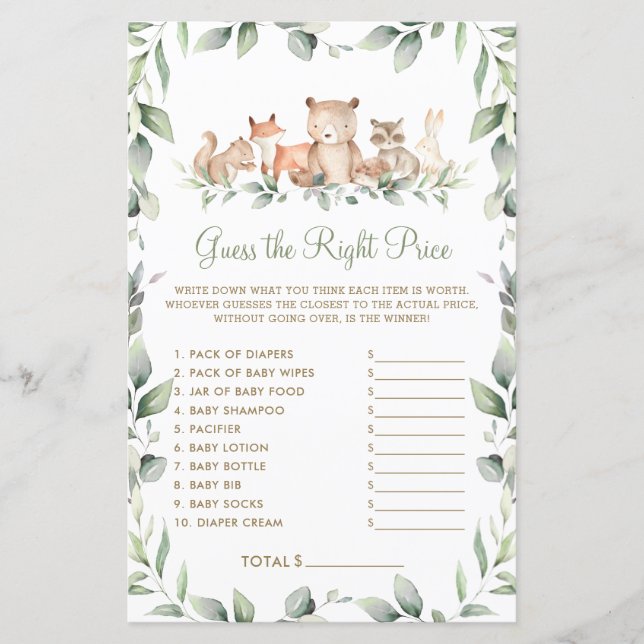 Woodland Green Raad de juiste prijs Baby Game (Voorkant)