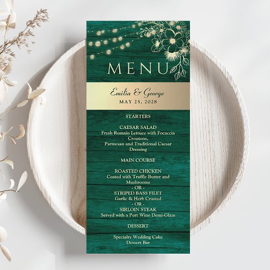 Woodland Green Rustic Wedding Menu