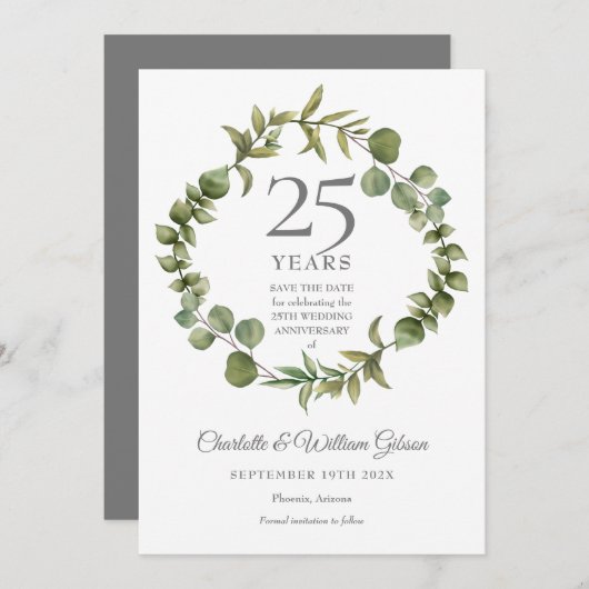 Woodland Greenery 25e Jubileum Save The Date (Voorkant / Achterkant)