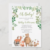 Woodland Greenery Animals Baby shower Invitation Kaart (Voorkant)