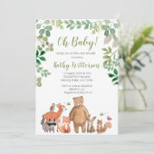Woodland Greenery Animals Baby shower Invitation Kaart (Staand voorkant)