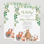 Woodland Greenery Animals Baby shower Invitation Kaart (Voorkant / Achterkant)