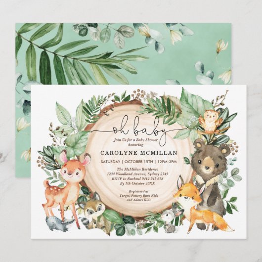 Woodland Greenery Animals Neutraal Baby shower Kaart (Voorkant / Achterkant)