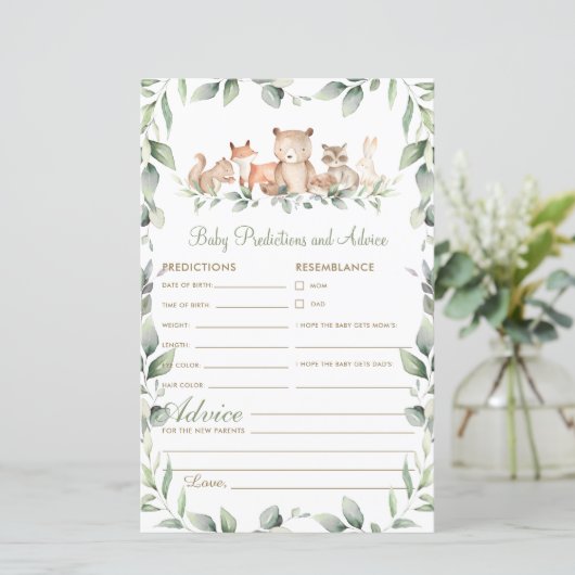 Woodland Greenery Baby Predictions and Advice Kaar (Staand voorkant)