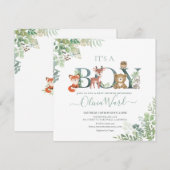 Woodland Greenery Baby shower Boy Invitation Bedankkaart (Voorkant / Achterkant)
