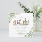 Woodland Greenery Baby shower Boy Invitation Bedankkaart (Staand voorkant)