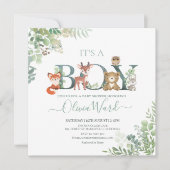 Woodland Greenery Baby shower Boy Invitation Bedankkaart (Voorkant)