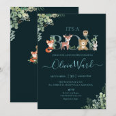 Woodland Greenery Baby shower Boy Invitation Kaart (Voorkant / Achterkant)