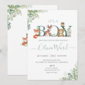 Woodland Greenery Baby shower Boy Invitation Kaart (Voorkant / Achterkant)