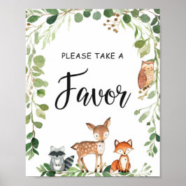Woodland Greenery Baby shower Favors Sign Poster