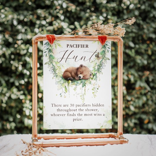 Woodland Greenery Baby shower Fopspeen Hunt Game Poster
