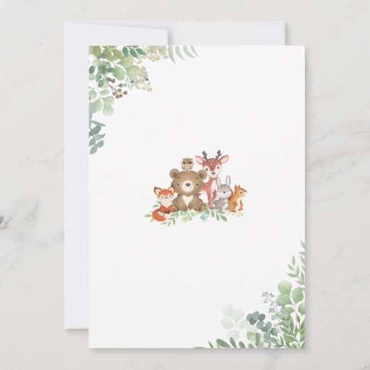 Woodland Greenery Baby shower Girl Kaart (Achterkant)